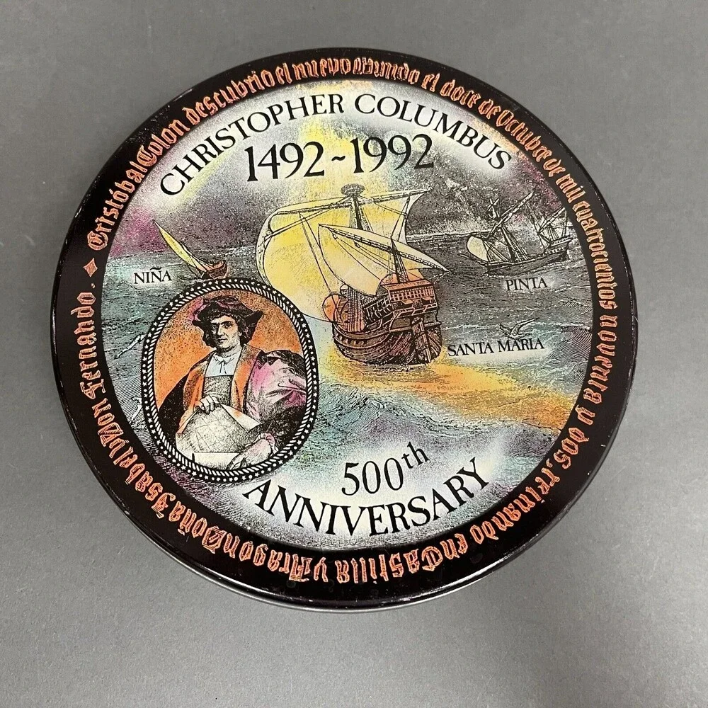 Christopher‎ Columbus 500th Anniversary Round Empty Tin Can 6 1/2